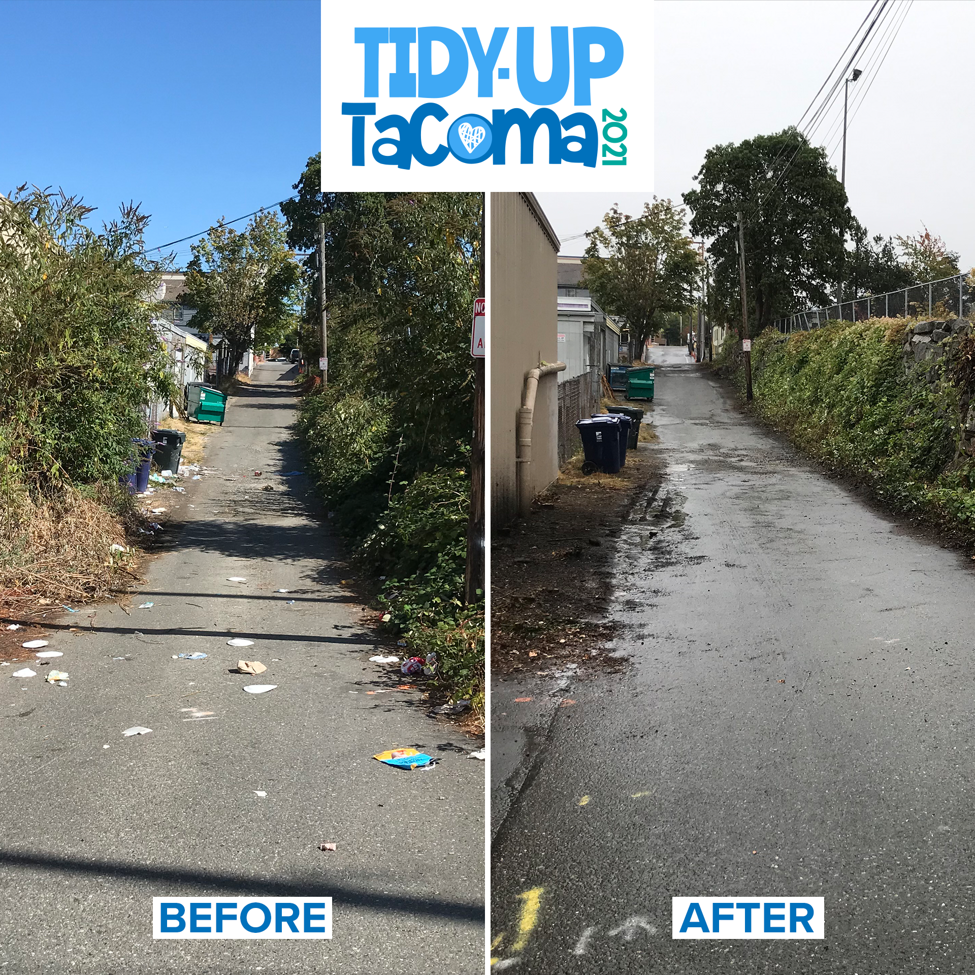 Before and after photos of Tidy-Up Tacoma initiative